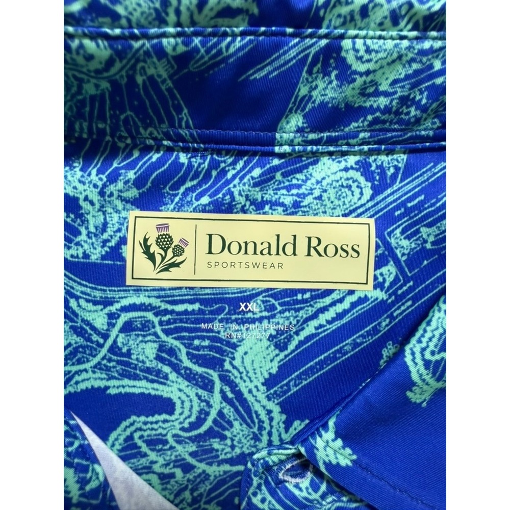 Donald Ross Polo Shirt Mens XXL Blue Golf Print Performance Short Sleeve - Picture 6 of 11